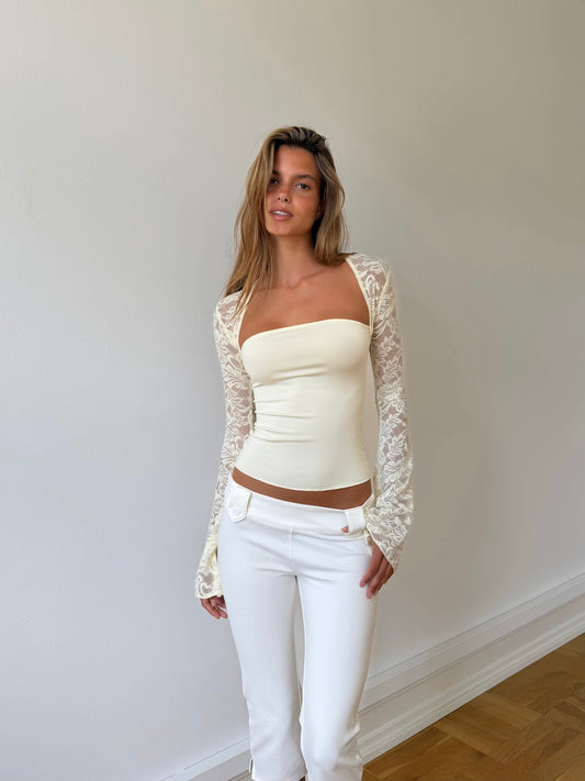 Lua lace top - lys gul
