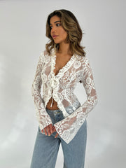 Trim lace top - hvit