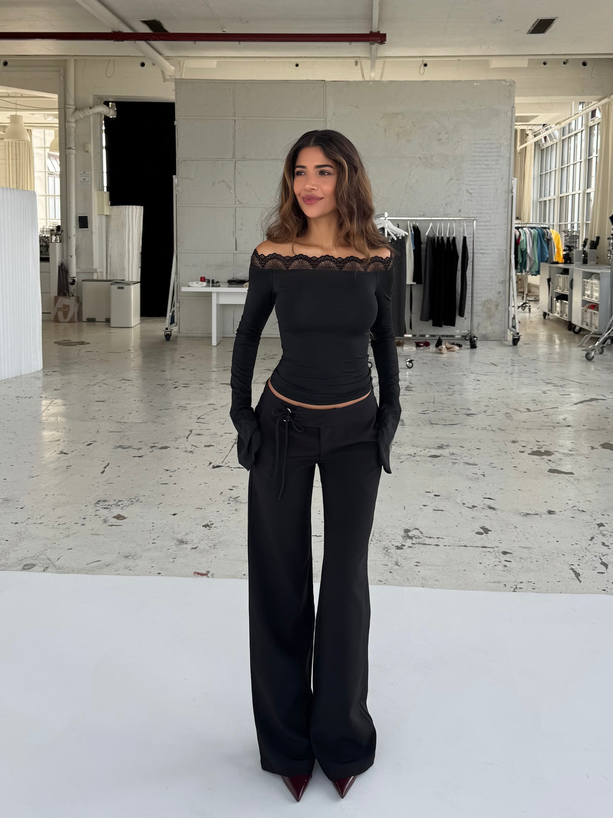 Buckle low waist bukser - sort