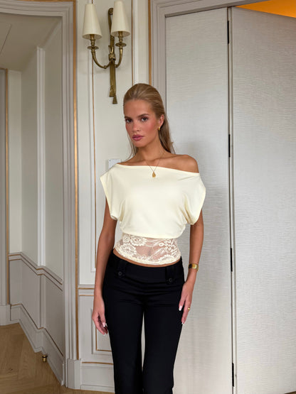 Hera basic lace top - lys gul