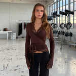 New ballerina basic lace top - mørk brun