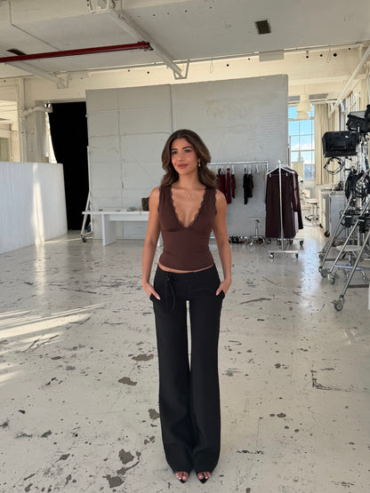 Basic lace top - mørk brun