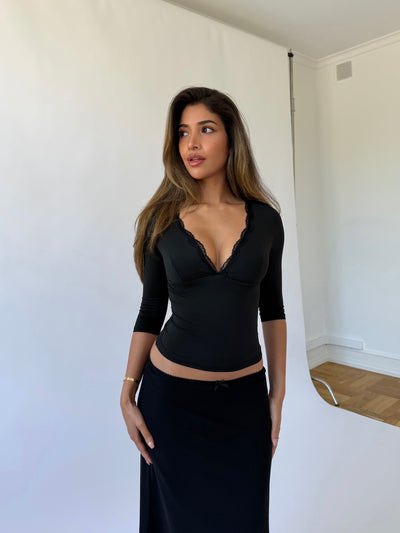 Quarter sleeve lace top  - svart