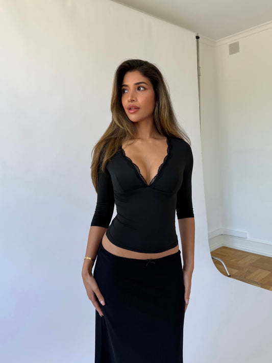 Quarter sleeve lace top  - svart