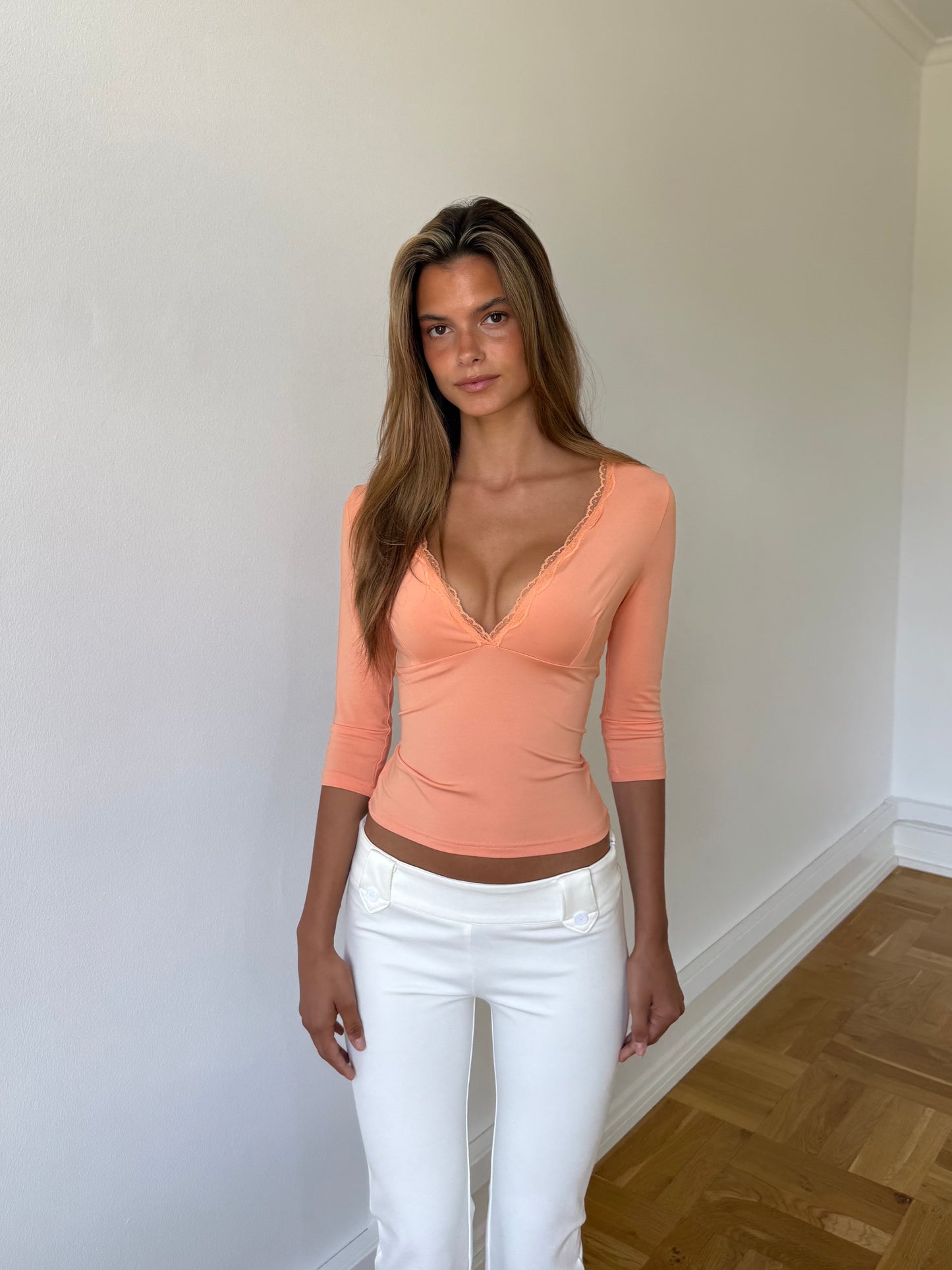 Quarter sleeve lace top - oransje