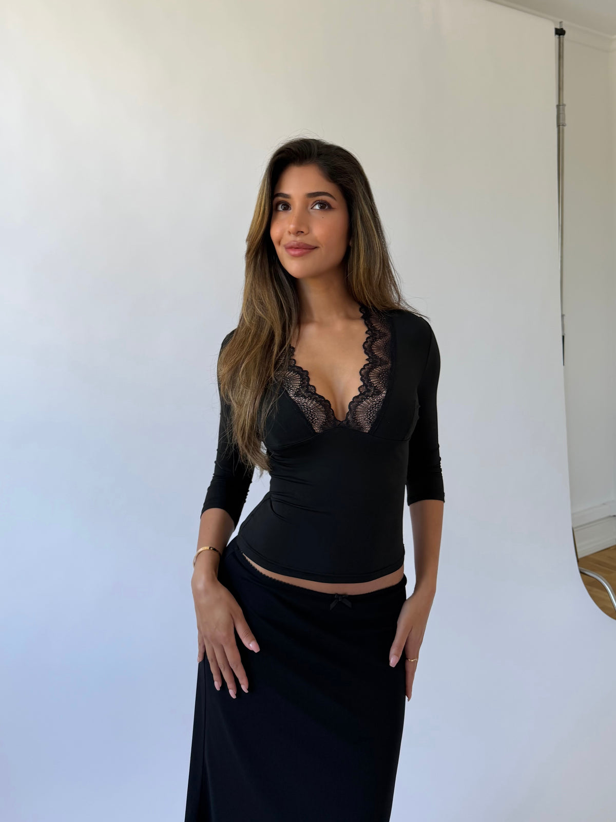 Lucia Quarter Sleeve Top – Svart