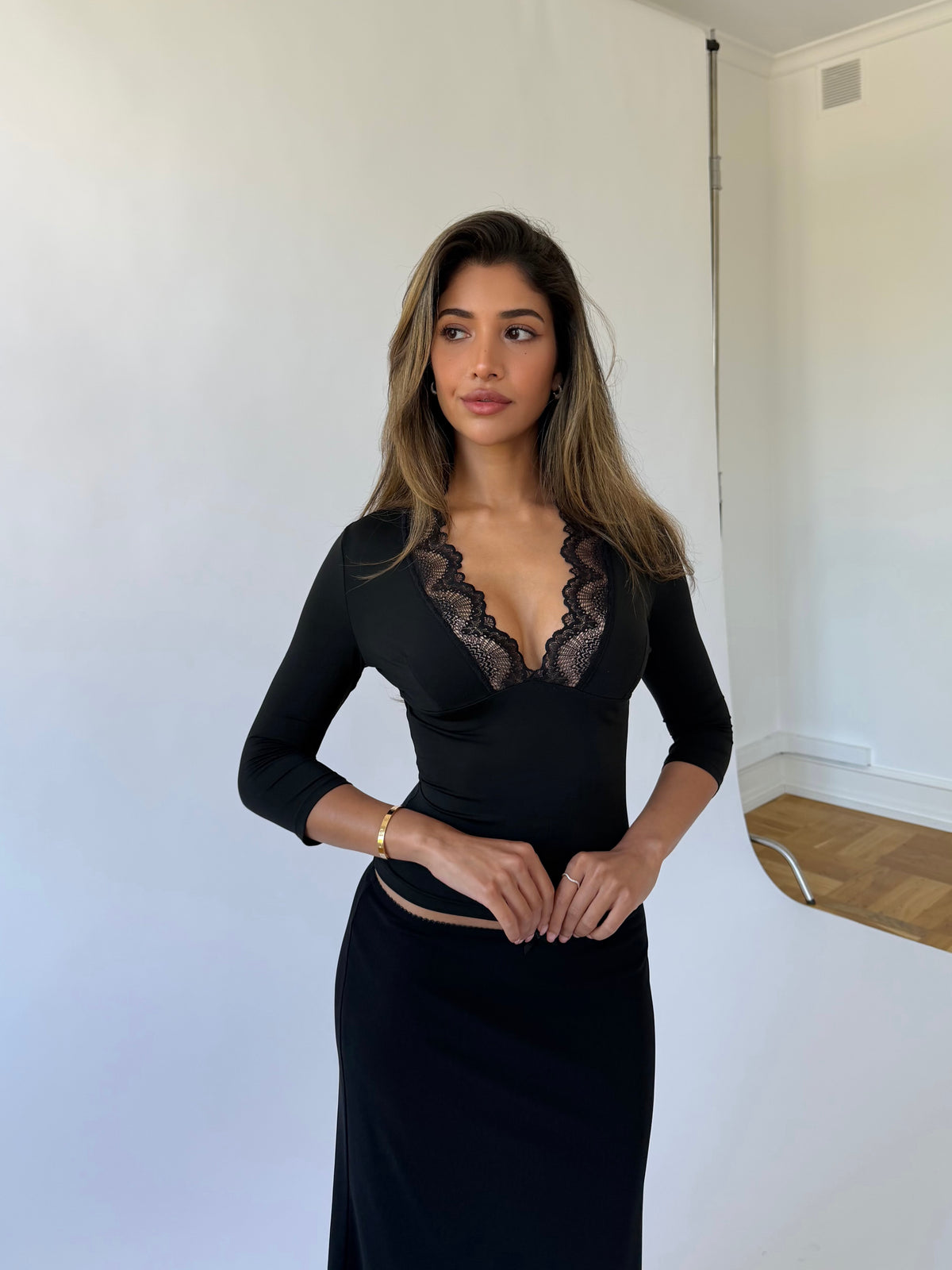 Lucia Quarter Sleeve Top – Svart