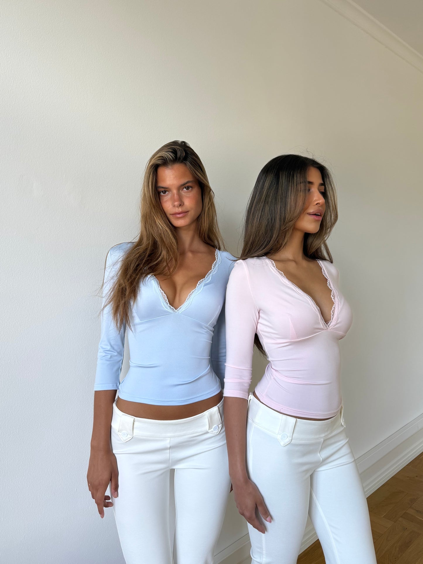 Quarter sleeve lace top - lys blå