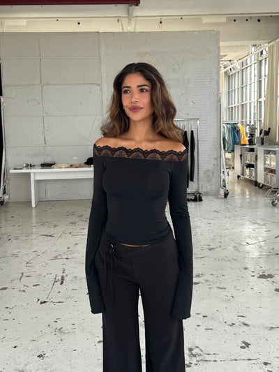 Bari basic lace top - Svart