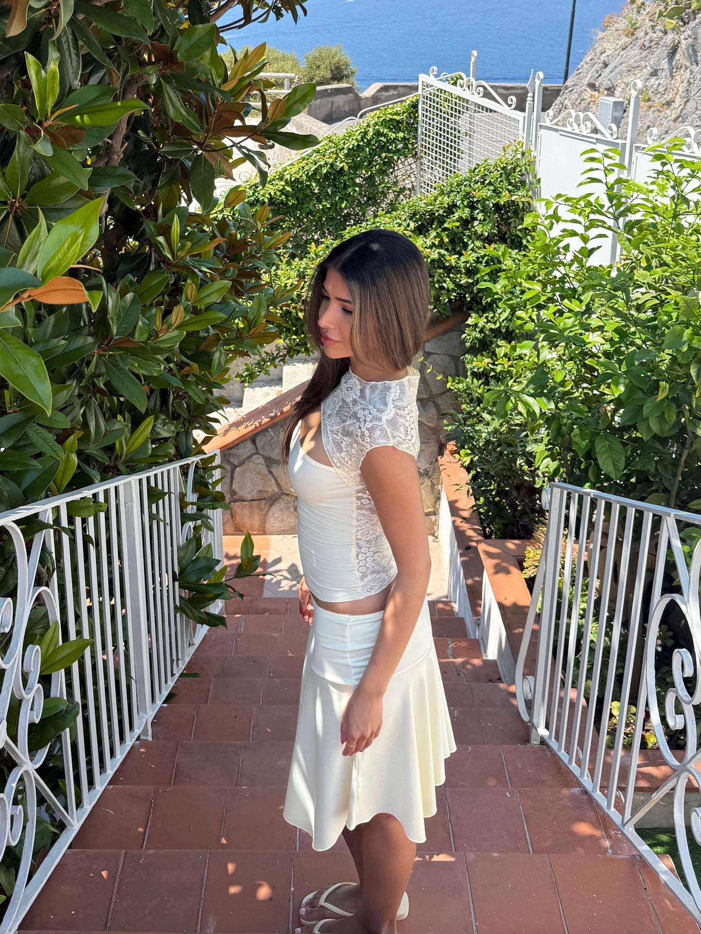 Lara lace top - lys gul