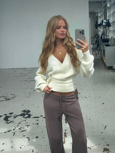 Wool blend wrap cardigan - hvit