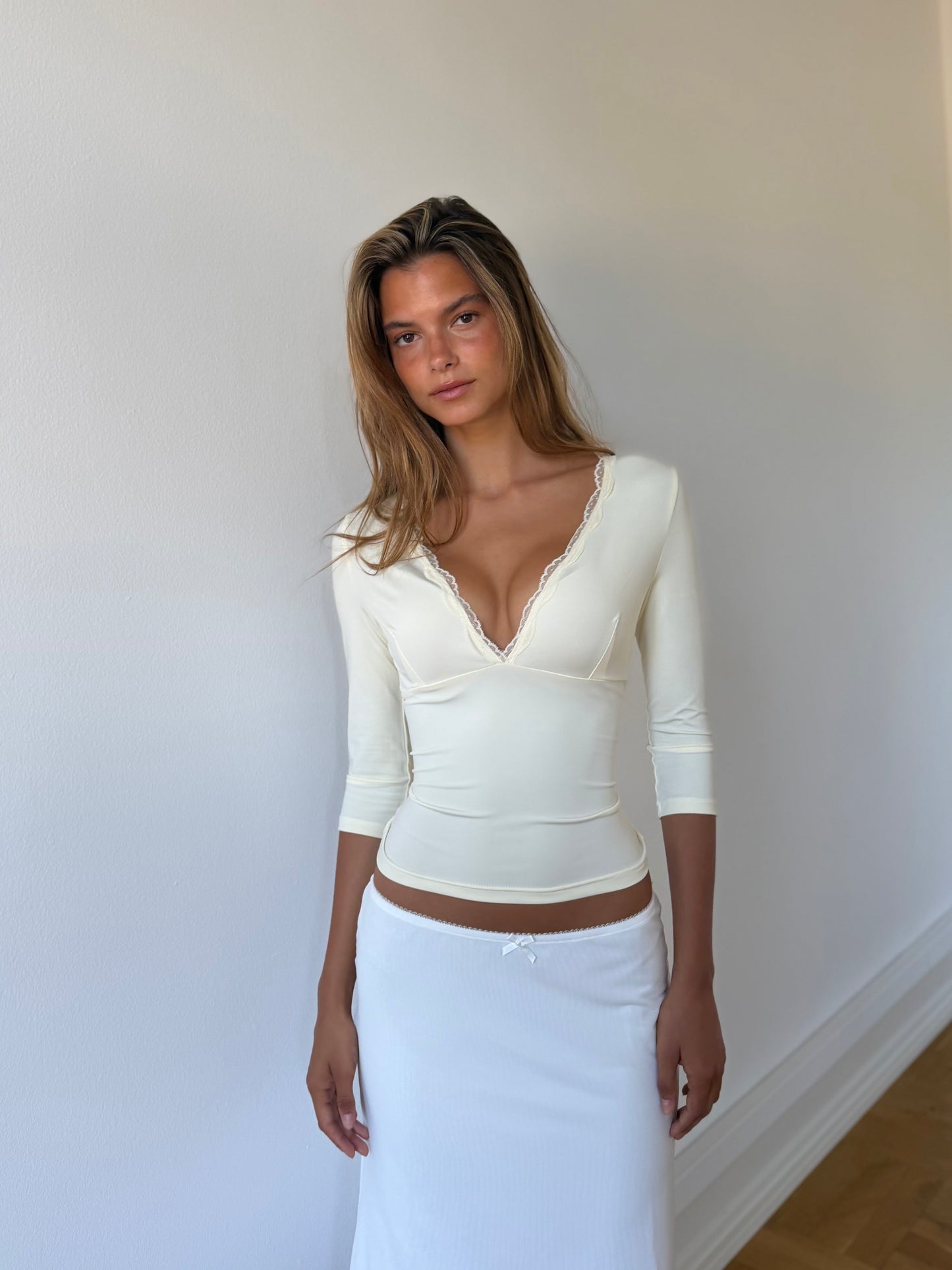 Quarter sleeve lace top - lys gul