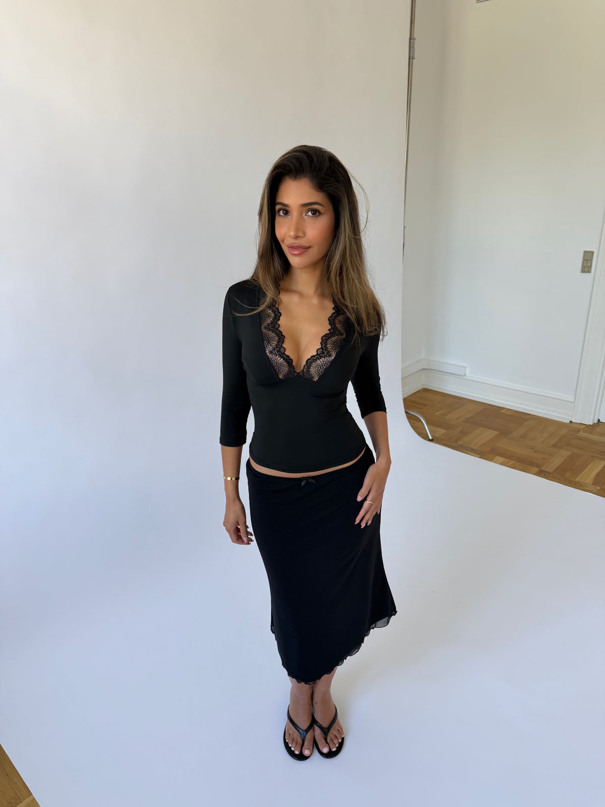 Lucia Quarter Sleeve Top – Svart
