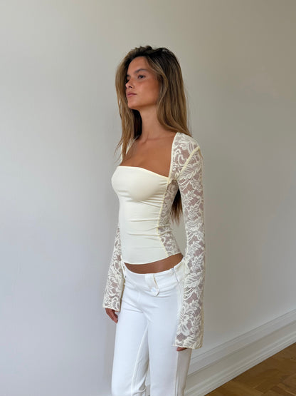 Lua lace top - lys gul