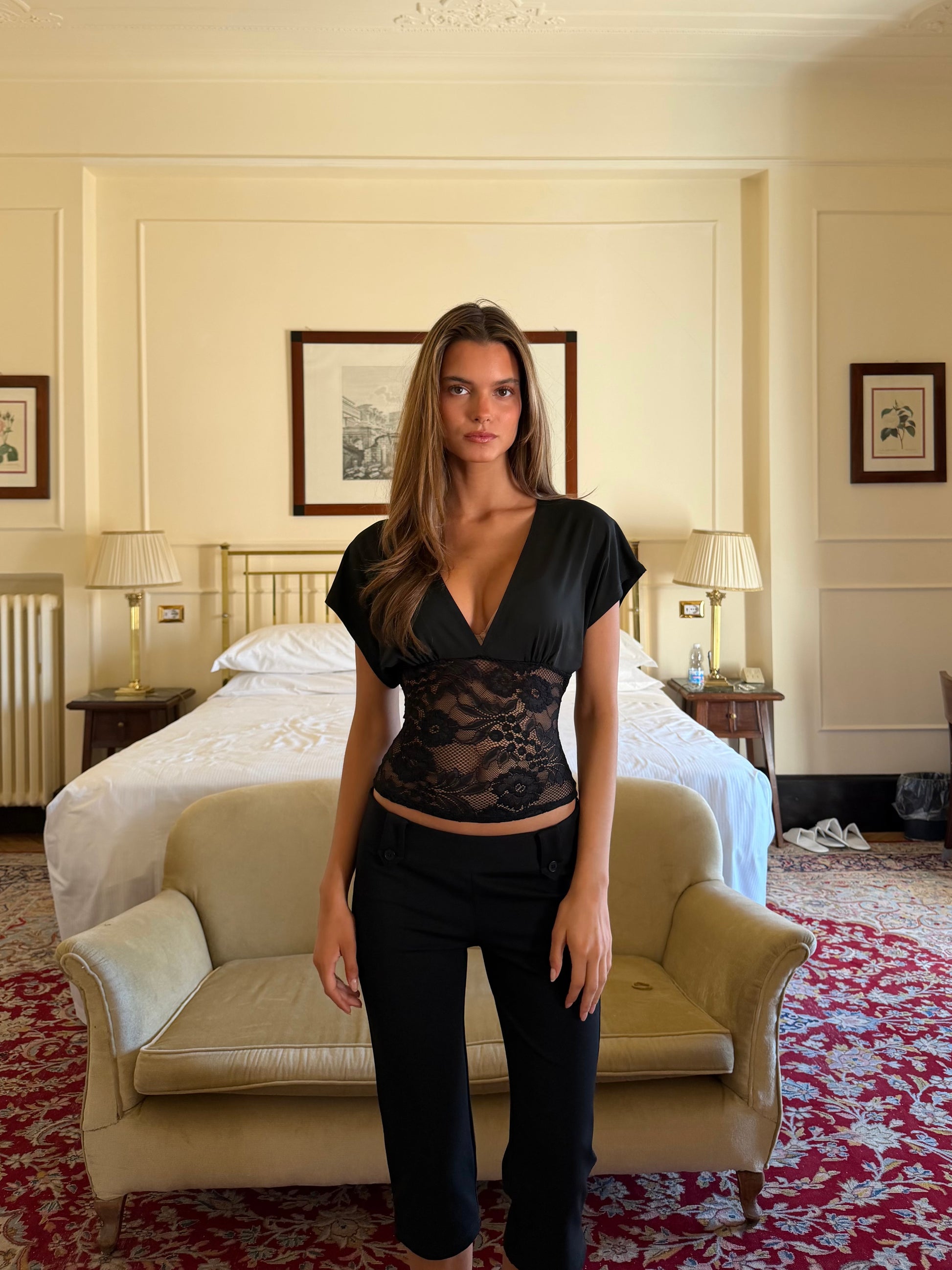 Lera lace top - sort