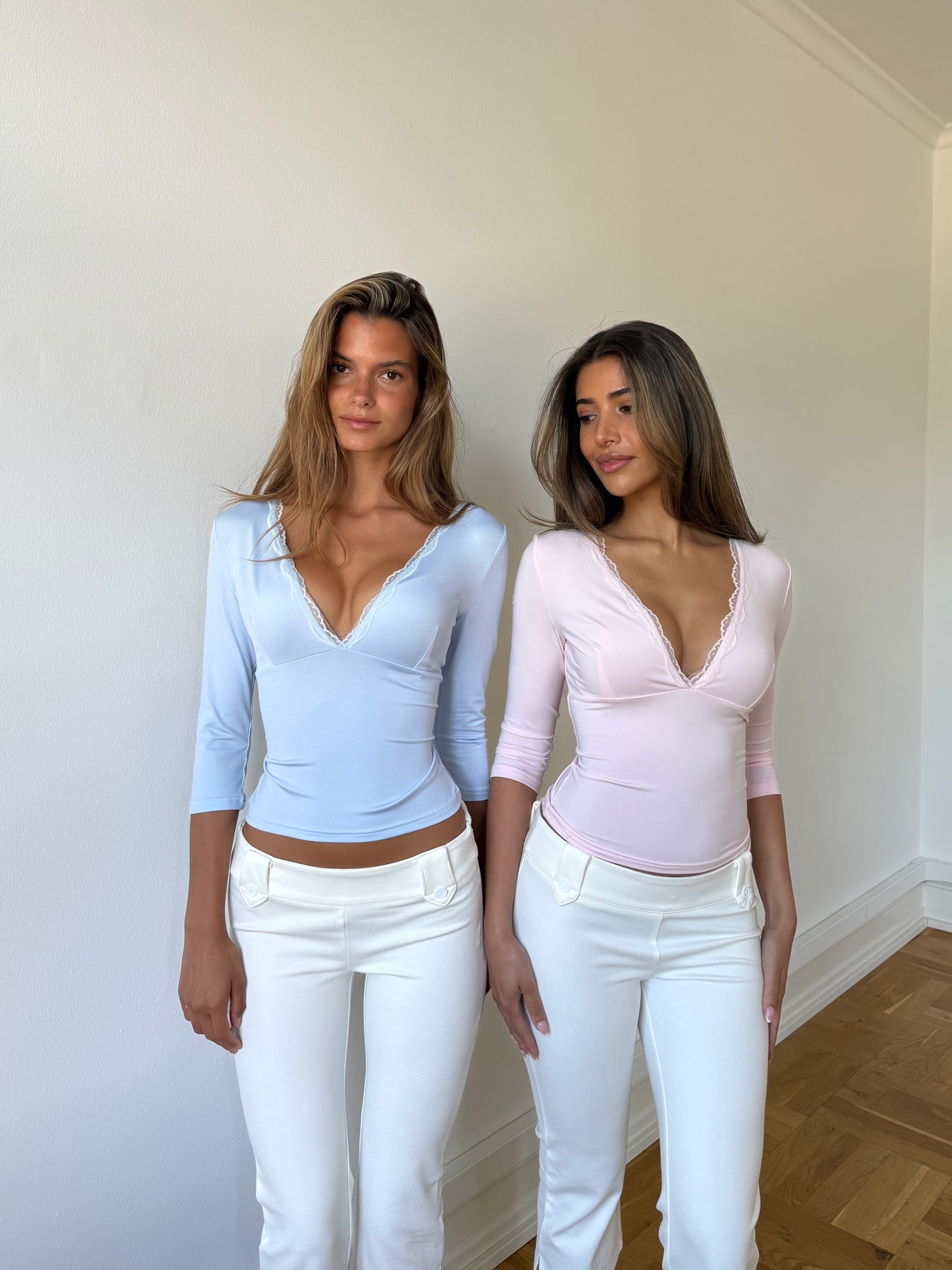 Quarter sleeve lace top - lys blå