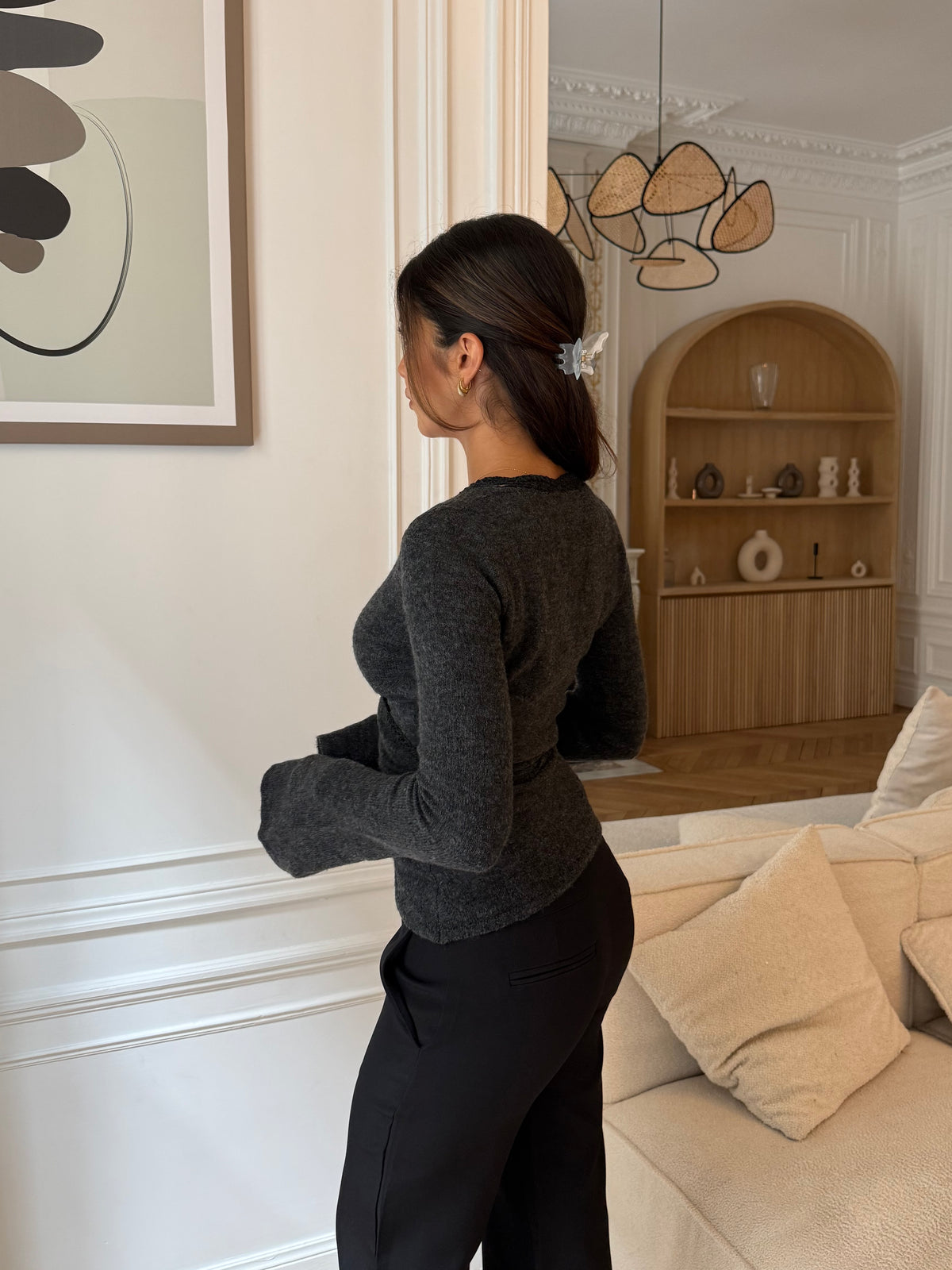 Wool Crochet Ballerina Cardigan – Mørkegrå