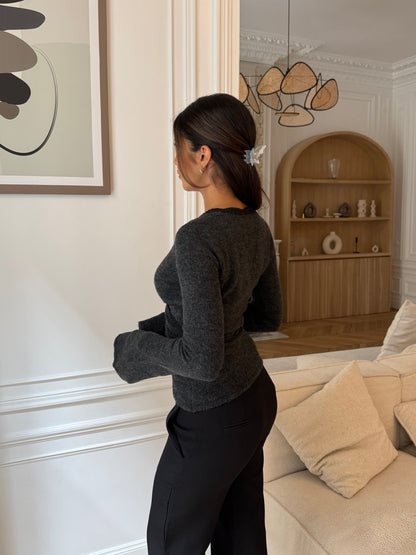 Wool Crochet Ballerina Cardigan – Mørkegrå