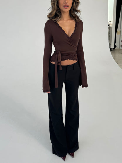 Livia low waist bukser  - svart