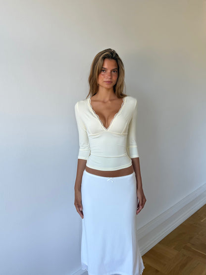 Quarter sleeve lace top - lys gul