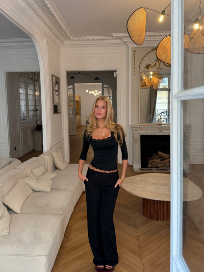 Blair Quarter Sleeve Top – Svart