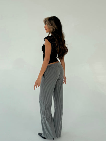 Lina low waist bukse - grå stripet
