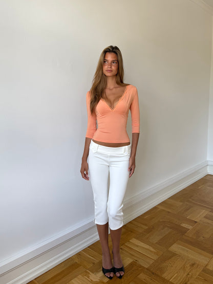 Quarter sleeve lace top - oransje
