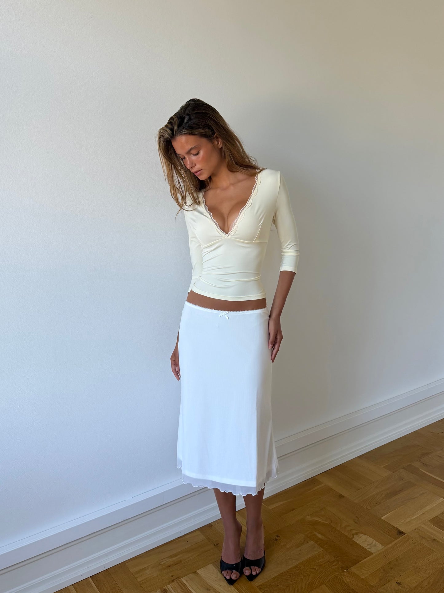 Quarter sleeve lace top - lys gul