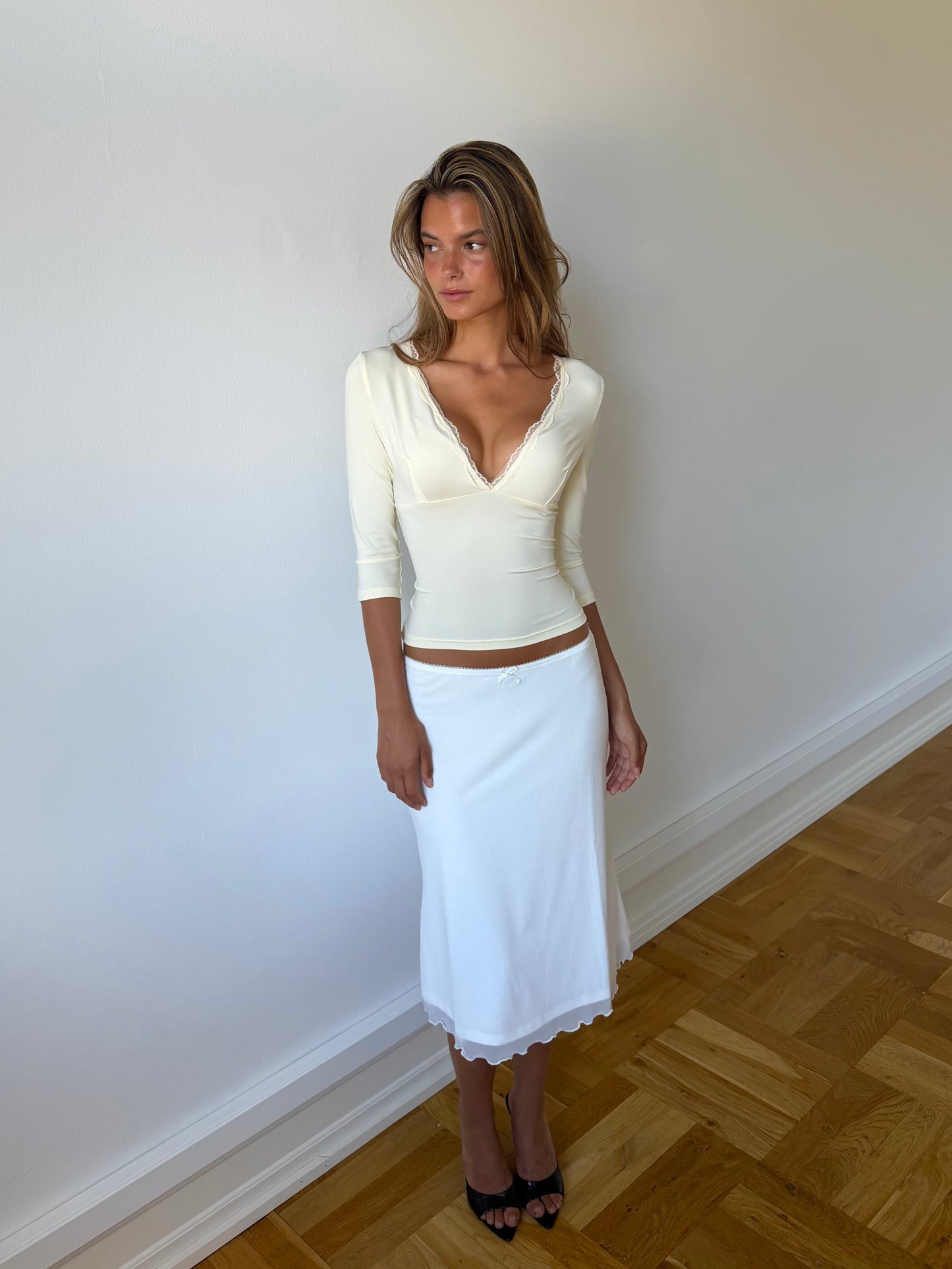 Quarter sleeve lace top - lys gul