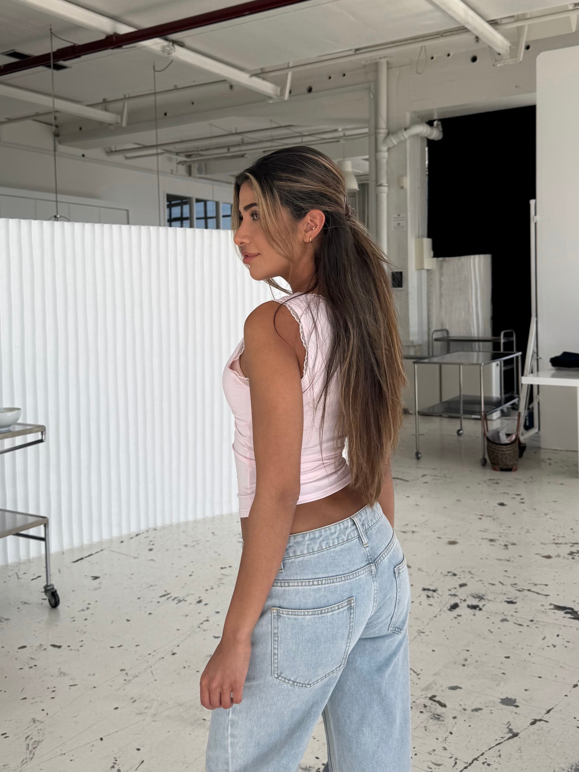 Basic lace top - lyserød