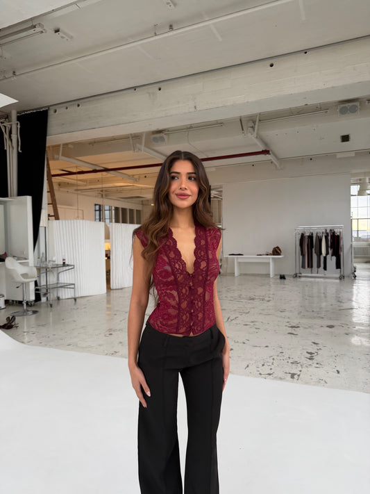 Pretty Luna lace tee - bordeaux