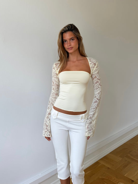 Lua lace top - lys gul