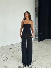 Button low waist bukser - Svart