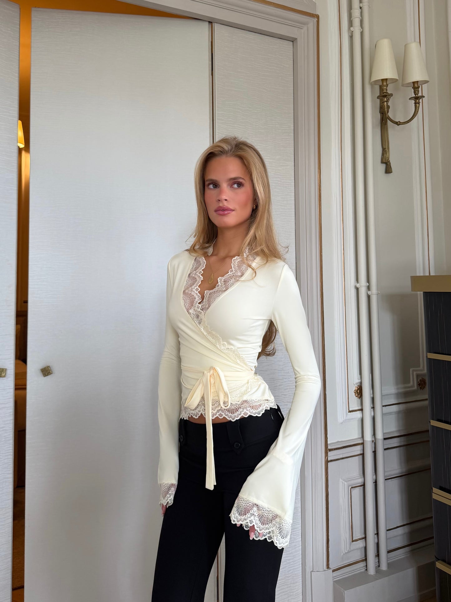 New ballerina basic lace top - lys gul