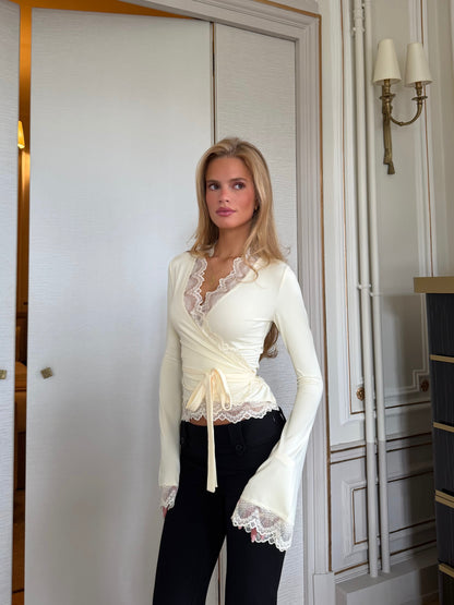 New ballerina basic lace top - lys gul