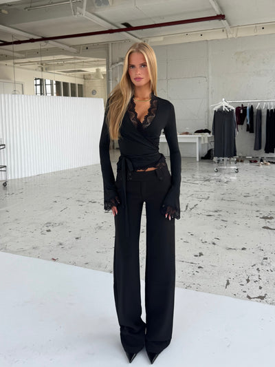 TALL Button low waist bukser - svart