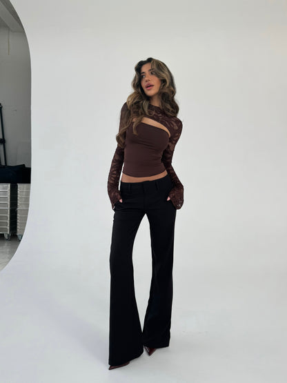 Livia low waist bukser  - svart