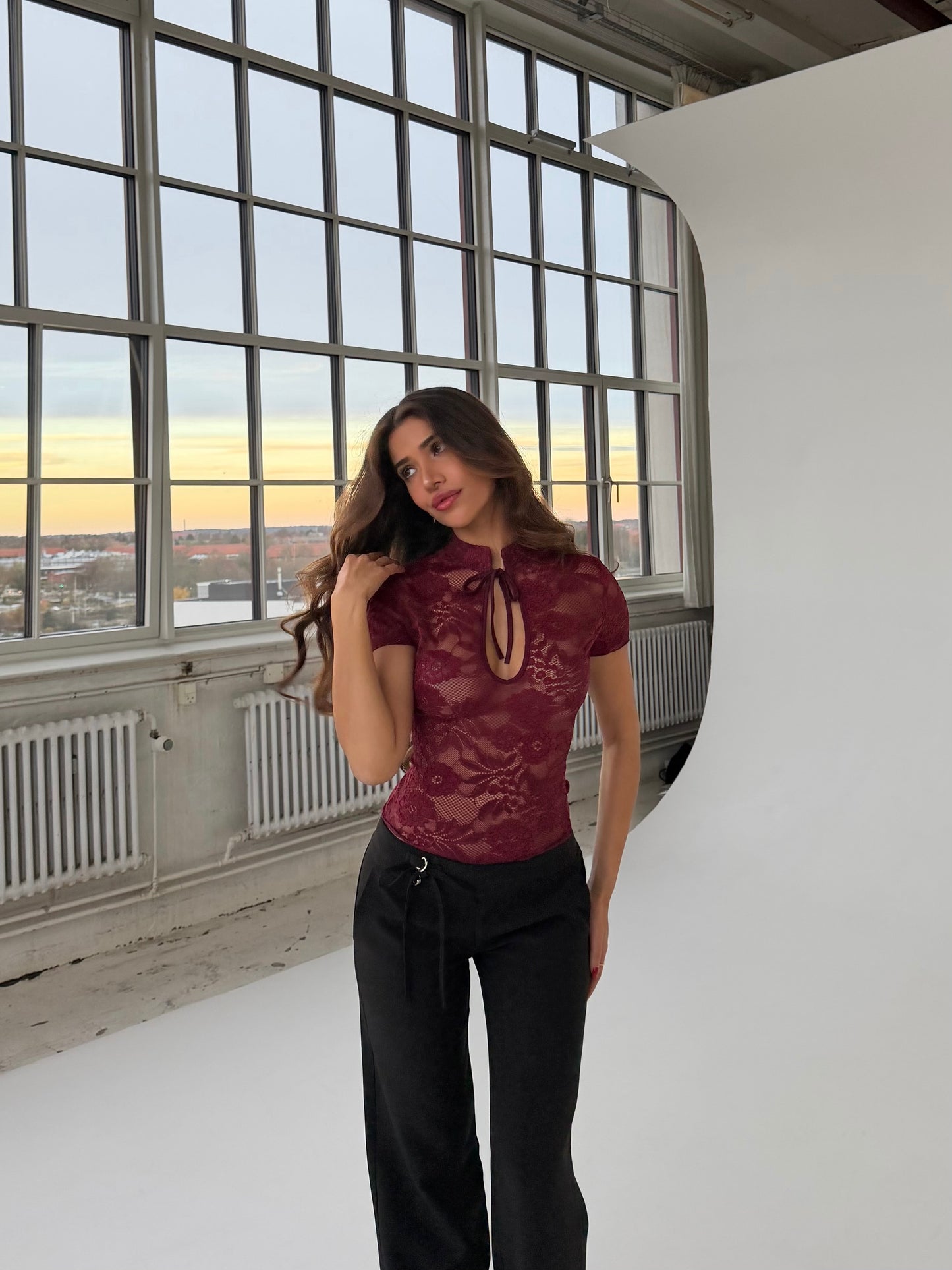 Cleo lace tee - bordeaux