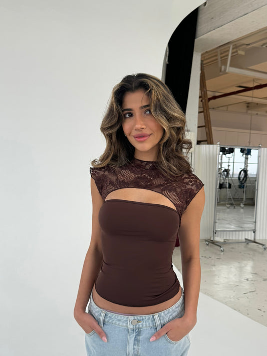 Lara lace top - mørk brun