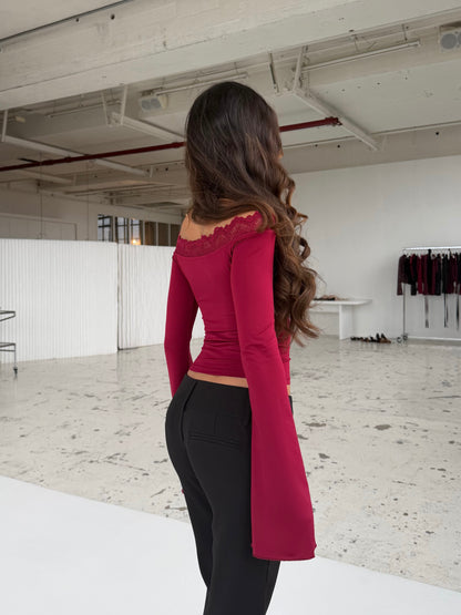 Bari basic lace top - mørk rød (forudbestilling)