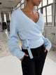 Wool blend wrap cardigan - Lyseblå 