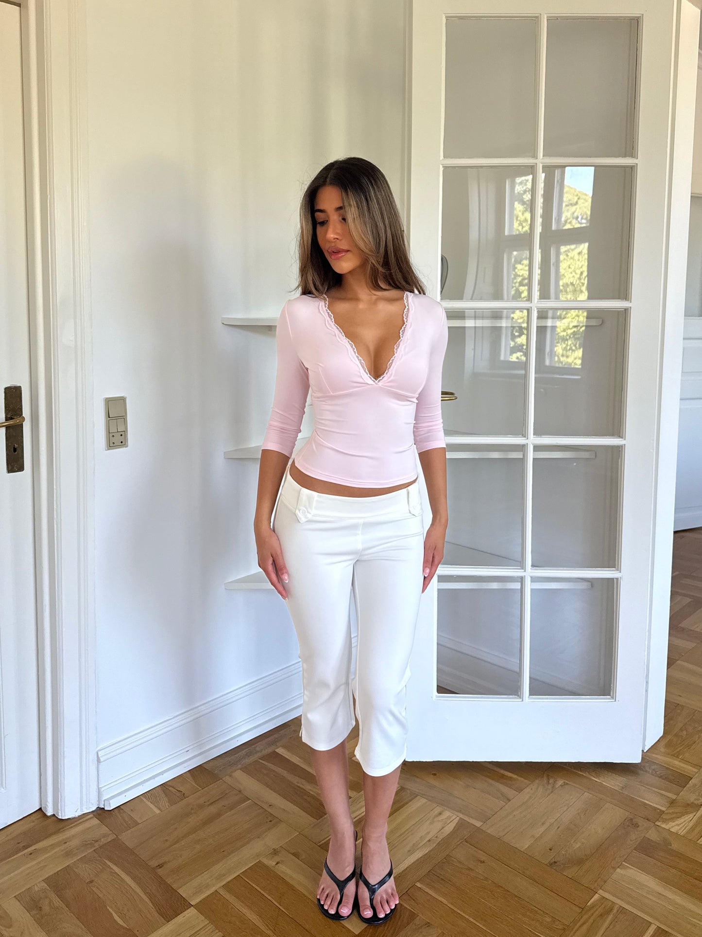 Quarter sleeve lace top - lyserød