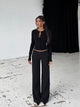 Button low waist bukser - Svart stripet