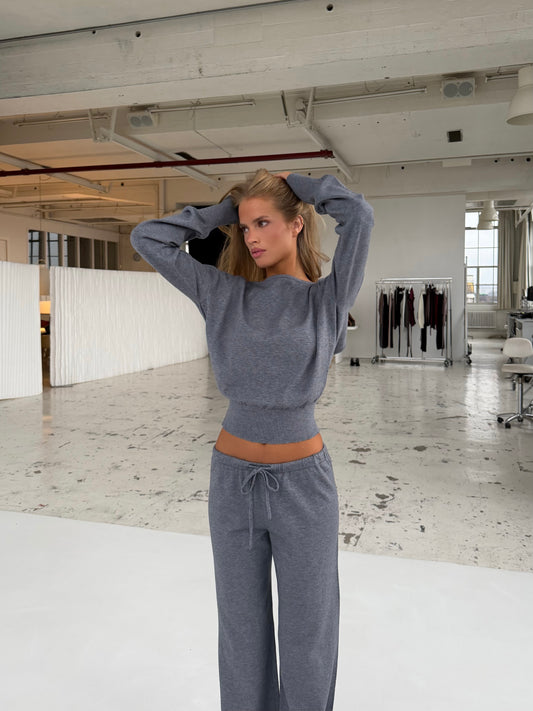 Open back knit top - meleret grå